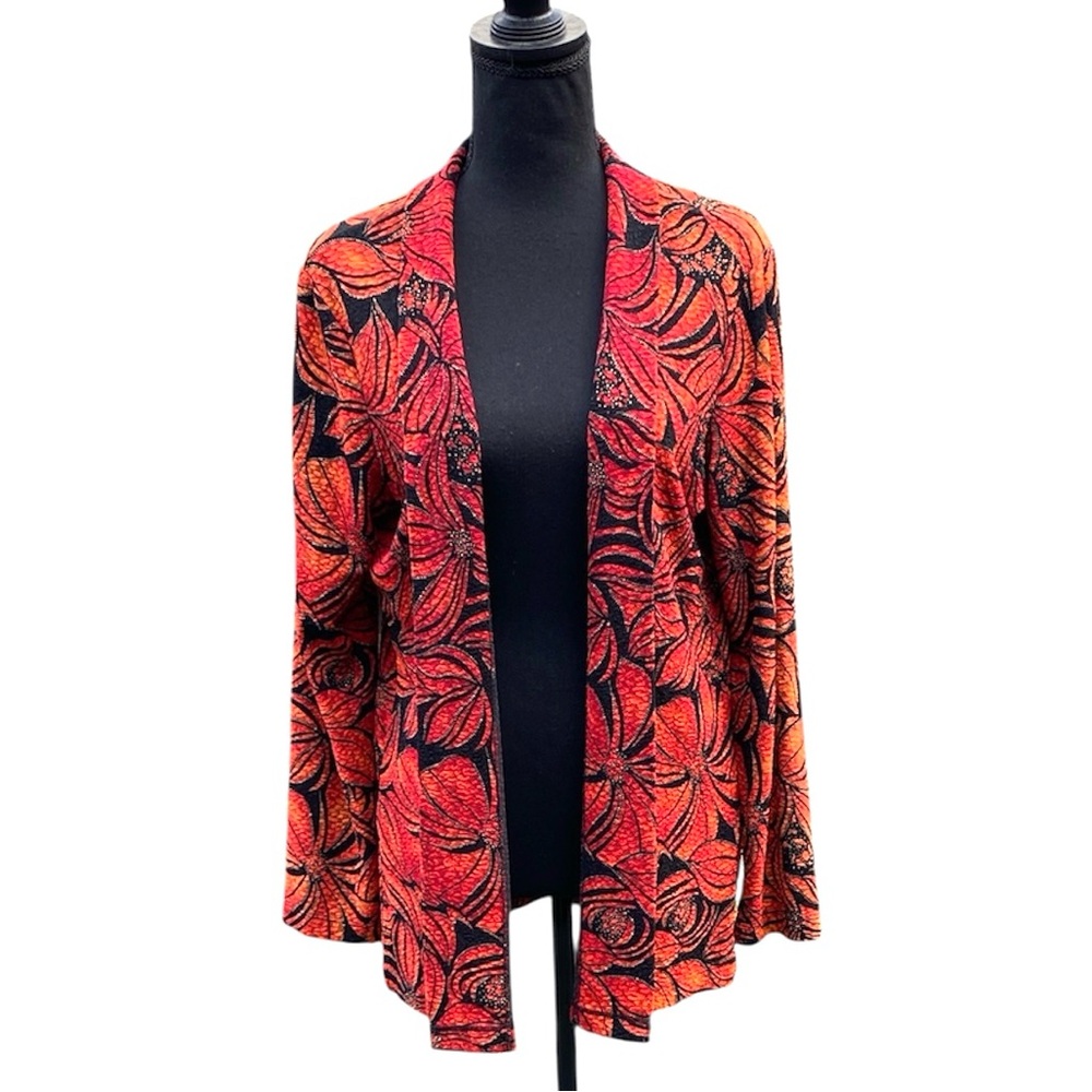 Draper’s & Damon’s Open-Front Orange & Black Leaf Print Jacket M